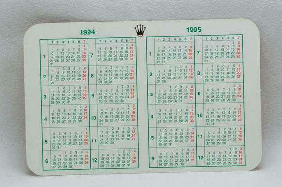 Rolex Calendar Card 1994 - 1995