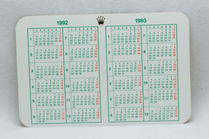 Rolex Calendar Card 1992 - 1993