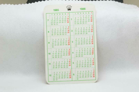 Rolex Calendar Card 1985 - 1986