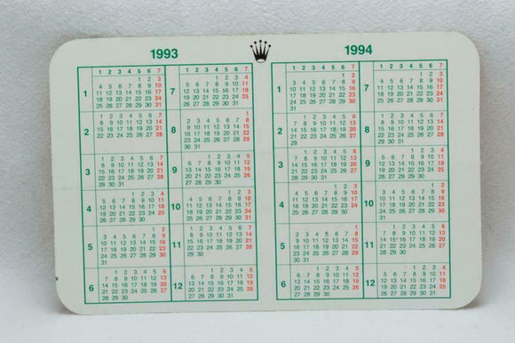 Rolex Calendar Card 1993 - 1994