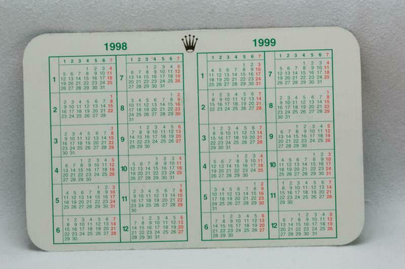 Rolex Calendar Card 1998 - 1999