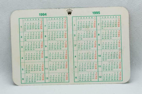 Rolex Calendar Card 1994 - 1995 Green