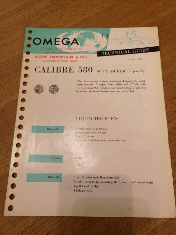 Vintage Omega Technical Guide Calibre 580 - 1960